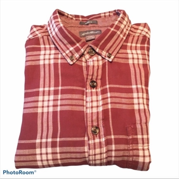 EDDIE BAUER Shirt Classic Fit Red and White Size TL - Picture 6 of 6